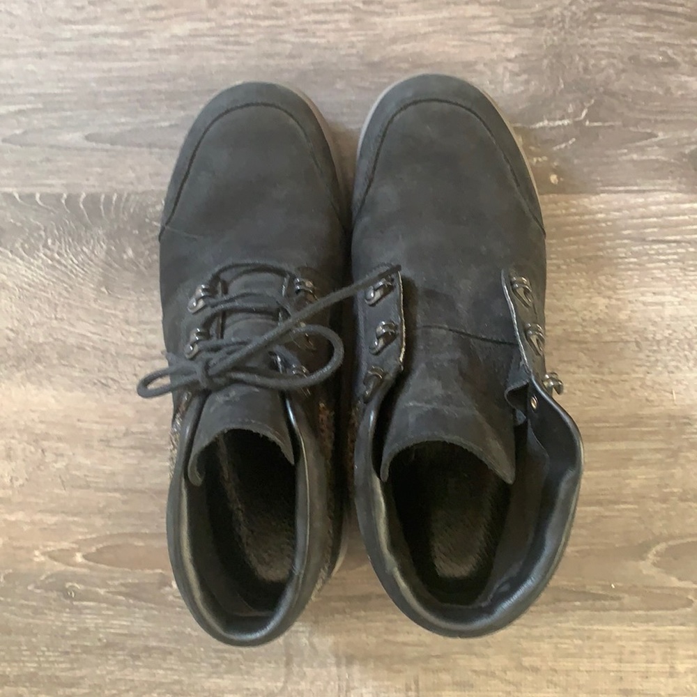 Black Chaco boots with Harris tweed sides